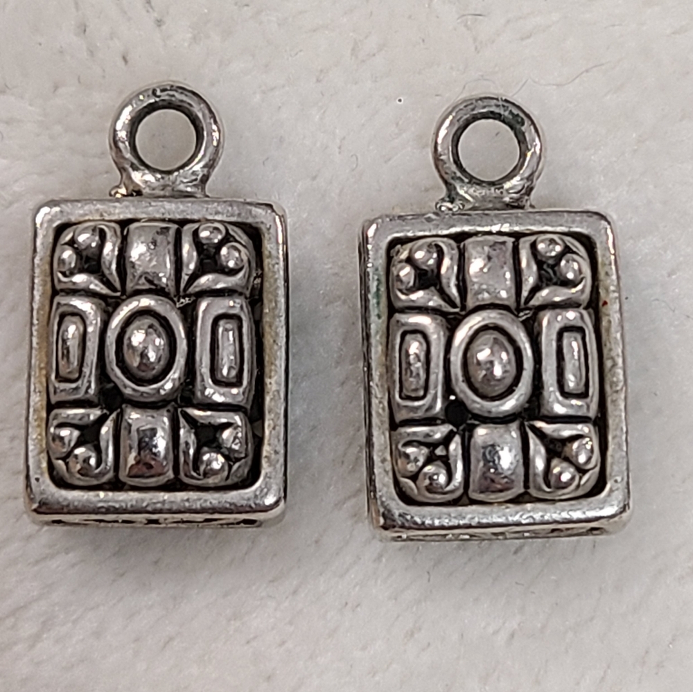 Set Of 2 Silver Tone Enamel Rectangular Charms - image 3